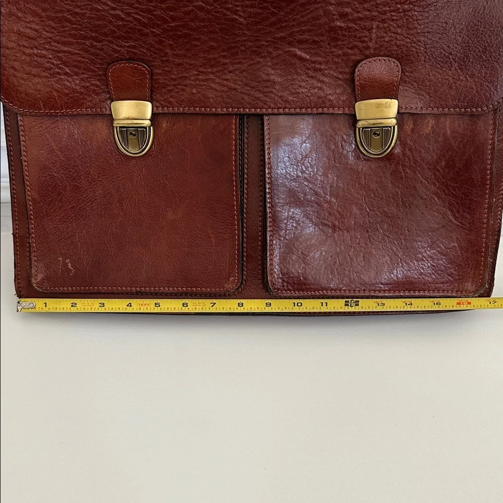 Vintage Classic Italian Genuine Brown Leather Briefcase for Men